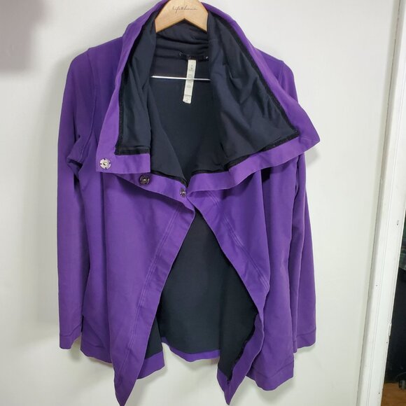LULULEMON Savasana Wrap Cardigan Sweater Shawl Jacket Coat Purple Black Womens 8 - Picture 4 of 13